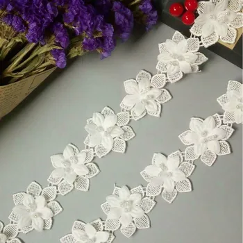 10 X 4.2 cm, Baltos, 2 sluoksnių Perlamutro Gėlėmis Išsiuvinėtu Nėrinių Apdaila Juostelės Medžiaga Rankų darbo 