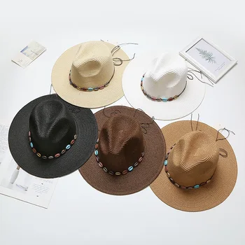 Shell vasaros saulės skrybėlę seklių fedora saulės, skrybėlę, moteris 2021 naujas butas kraštų saulės skrybėlę lauko laukinių kelionės flat top hat didmeninės