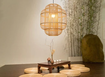 šiuolaikinės bambuko sieniniai šviestuvai bambuko lempos Asia Hotel Restaurant priedai veltiniams, vilna lempa kambarį kabo virtuvėje lempos