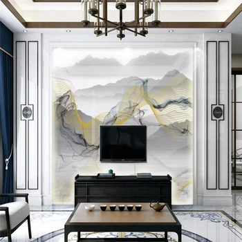 Dekoratyvinės tapetų Naujas Kinų stiliaus abstrakčių linijų rašalo kraštovaizdžio fone sienų tapyba