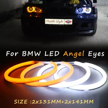 Balta ir Gintaro Dual spalvos Medvilnės LED Angel eyes kit halo žiedas DRL Posūkio signalo lemputė BMW E90 E91 E46 4Door Sedanas ne Projektas