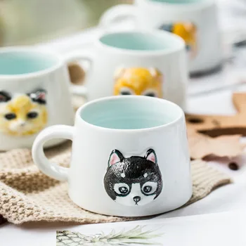 Įdomus 3D katė galvos keraminės kavos puodelį, Paprastas ir mielas animacinių filmų šunelis keramikos puodelis