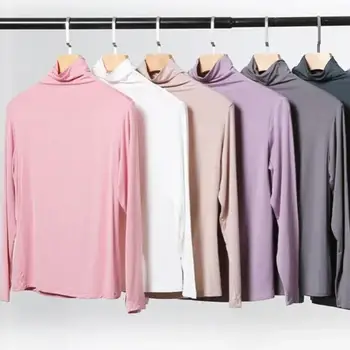 Moterų Megztinis Palaidinė Golfo ilgomis Rankovėmis Moterų Top Rudens-Žiemos Kietas Prarasti Modalinis T-shirt Viršų Moteriška Streetwear