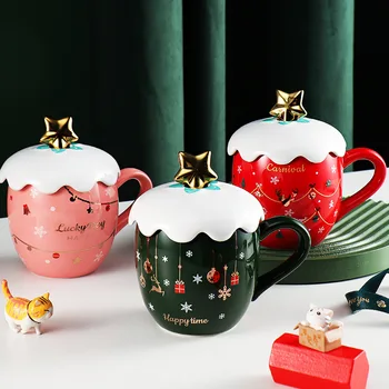 Kalėdinis Puodelis su Dangteliu Šaukštu, Mergina, Mielas Kavos Puodelį, Keramikos Vandens Puodelį Office Pora Kūrybos Namuose Puodelio Vandens