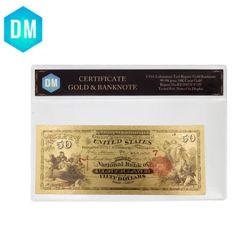 Amerikos Spalvinga 24k Aukso Banknotų 999.9 Aukso Folija 50 Dolerio 1875 Metais Įprastas Pinigų Valiutos Vekselis Pastaba su COA Rėmelį