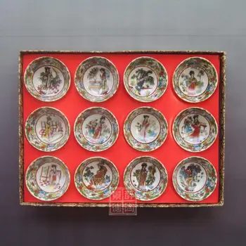 Gražus Kinijos klasikinės svajonė raudona dvarų glazūra arbatos dubenėlių rinkinys 12 simbolius