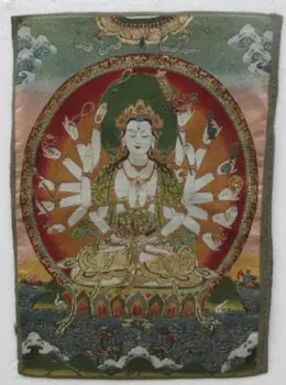 Aukso šilko siuvinėjimo thangka deivė guanyin Tibete ir Nepale