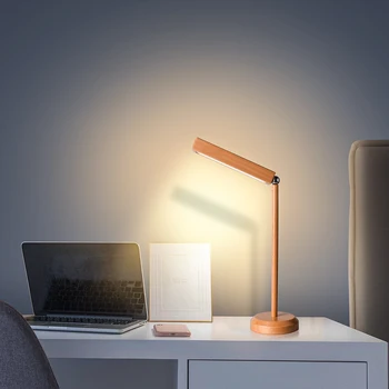 Reguliuojamas LED Stalo Lempa Touch Control USB Įkrovimo Stalo 360° Pasukti Šviesos Akis Apsaugoti Skaityti Naktiniai Bambuko Naktį Lempa