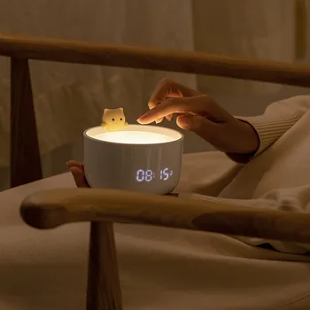 Įkrovimo Cute Kačių Žadintuvas LED Nakties Šviesos Atidėti Vaikų Miegamojo Lovos Touch 