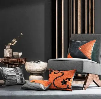Modernios šviesos prabangus užvalkalas modelis kambario orange flanelė susiuvimo naktiniai gyvenamasis kambarys sofos pagalvėlė padengti