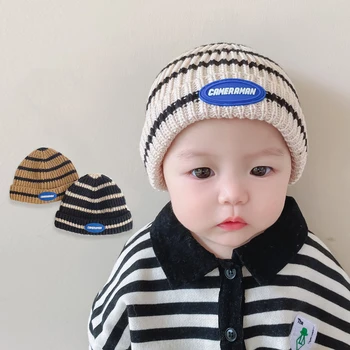 Korėjos Versija Vaikams Žiemos Skrybėlę Naujų Baby Vilnos Kepurė Atsitiktinis Berniukas Mergaitė Dryžuotas Mezgimo Kepurės 1-2-3-4 Metų Unisex Beanies