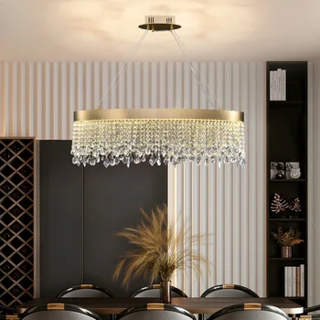 Šiuolaikinės krištolo sietynas, valgomasis kambarys stačiakampis/ovalus led kristalų (lcd lempos prabangių namų dekoro šviesos rungtynių aukso patalpų apšvietimas