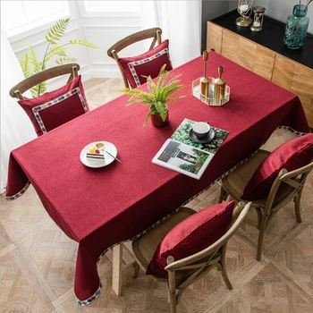 Vientisos spalvos Šiaurės vandeniui lino staltiesė stačiakampio formos žakardo staltiesė raudona dirbtinė medvilnės ir lino Kalėdų