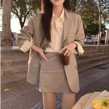 Dviejų Dalių Kostiumas, Kietas Kostiumas Kostiumas Su Apykakle Moterų Korėjos Temperamentas Prarasti Kostiumas Moteris Atsitiktinis Slim-Line Sijonas Ponios 2021